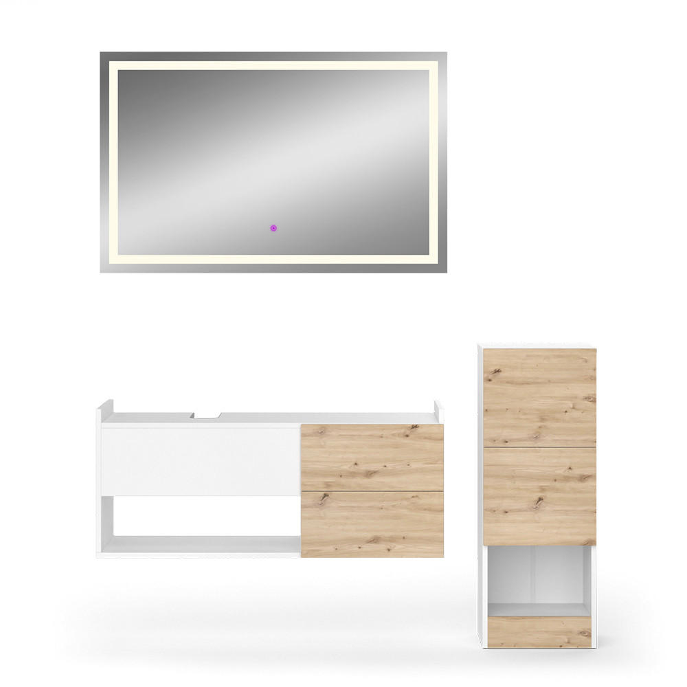 BADMÖBEL-SET Alf Weiß 3 Teile, mit Midischrank - Eichefarben/Weiß, Holzwerkstoff (105/45/43cm) - Vicco