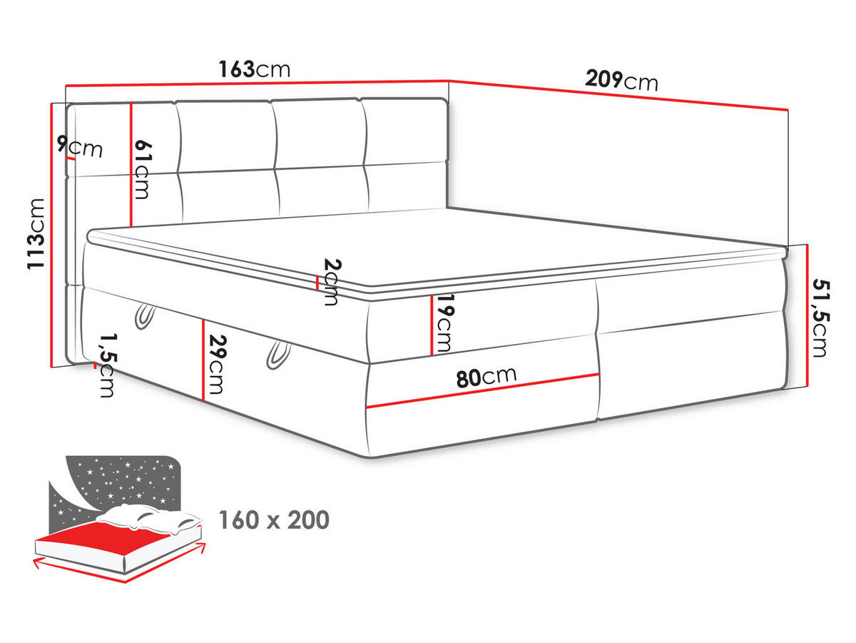 BOXBETT Figaro - Schwarz/Naturfarben, Holz/Textil (160/200cm) - MIRJAN24