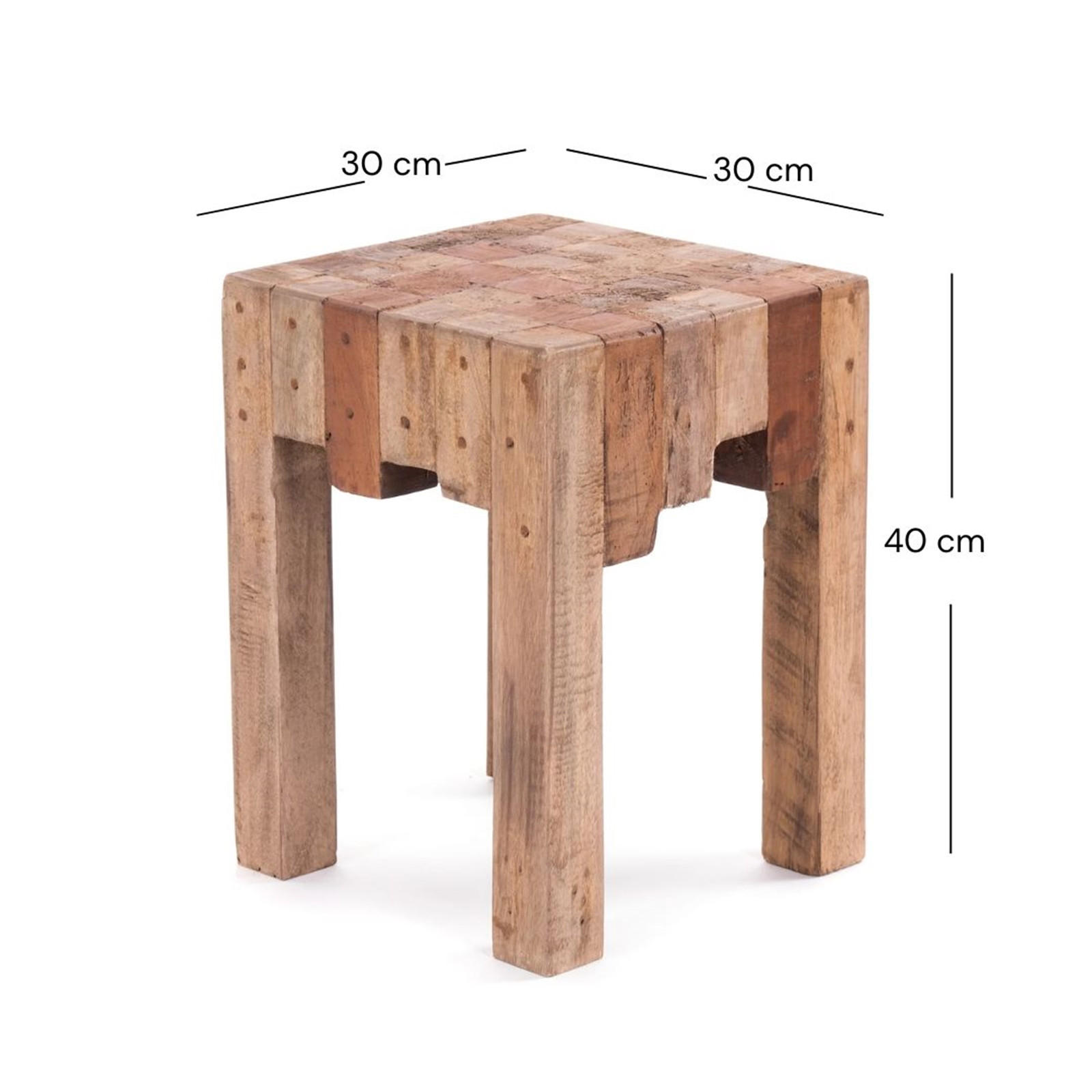 HOCKER NATURA Recyclingholz massiv 01 natur-vintage - Naturfarben, Holz (30/40/30cm) - DESIGN DELIGHTS