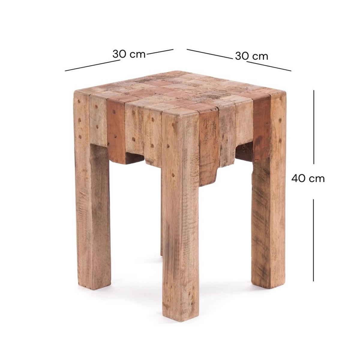 HOCKER NATURA Recyclingholz massiv 01 natur-vintage - Naturfarben, Holz (30/40/30cm) - DESIGN DELIGHTS