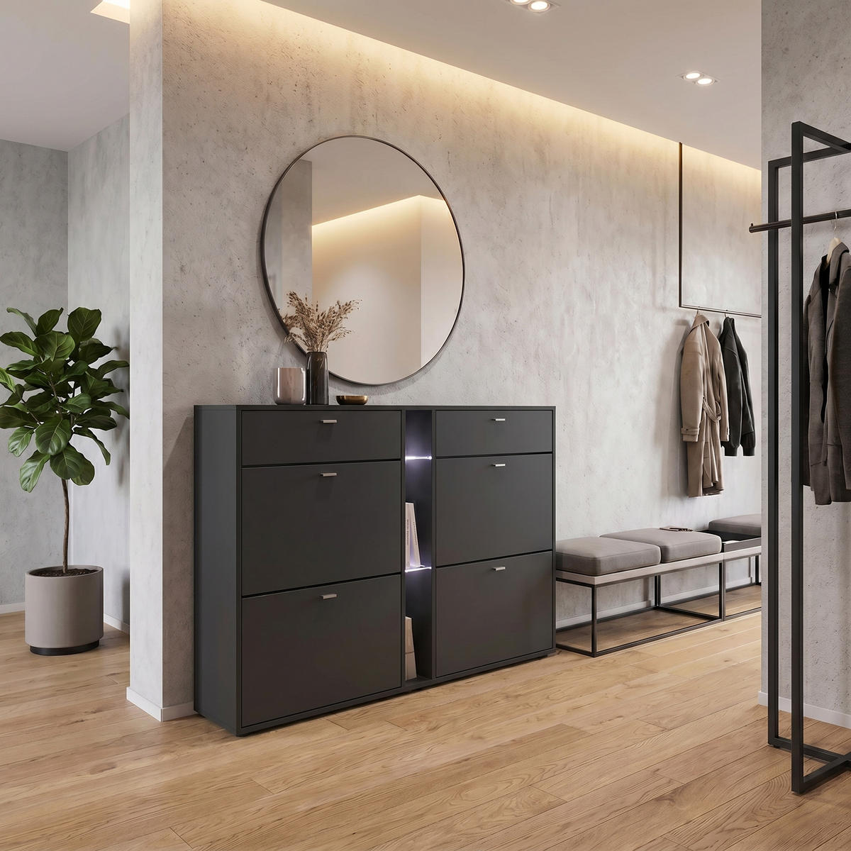 SCHUHSCHRANK Today Fronten in Schwarz matt - Schwarz, Holzwerkstoff (155.5/95/28cm) - Vladon