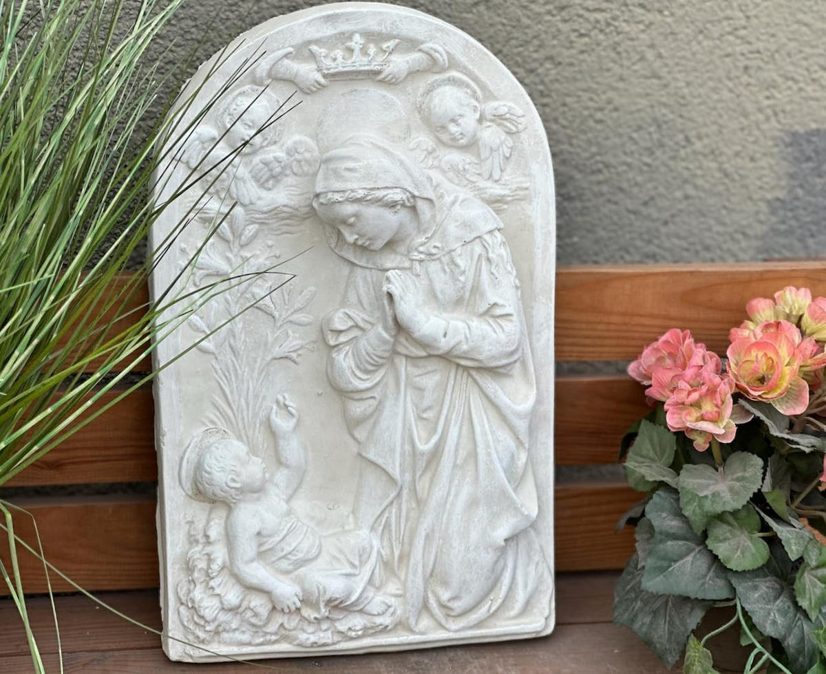 STEINFIGUR Wand Ikone Maria und Jesus, Steinguss Weißbeton - Weiß, Stein (25/3/40cm) - stoneandstyle