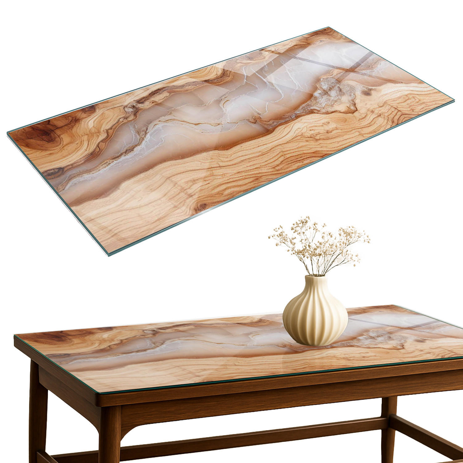 TISCHPLATTE 140x70 cm Naturholz mit Harz - Hellbraun, Glas (0.4/140/70cm) - TULUP