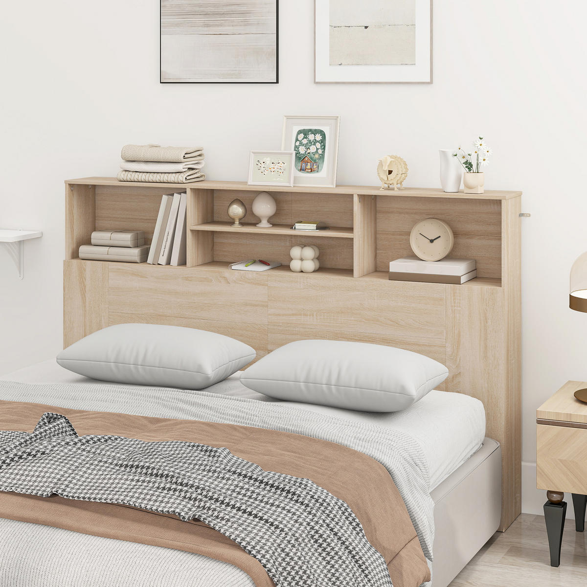 KOPFTEIL DE-18531 mit 4 offenen Fächern Naturholz-Optik - Naturfarben, Holzwerkstoff (20.2/108.2/160cm) - ComfortXL