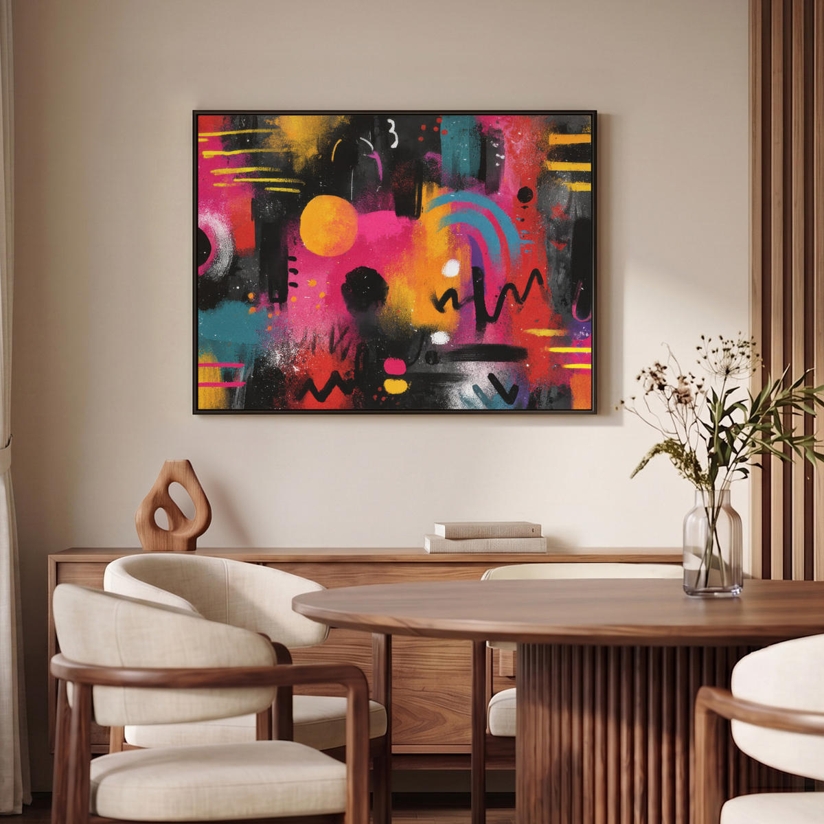 LEINWAND Bilder mit Rahmen - Farbflächen - Formen - Bunt - Abstrakt - 100x70 - Pink, Textil (100/70cm) - MuchoWow