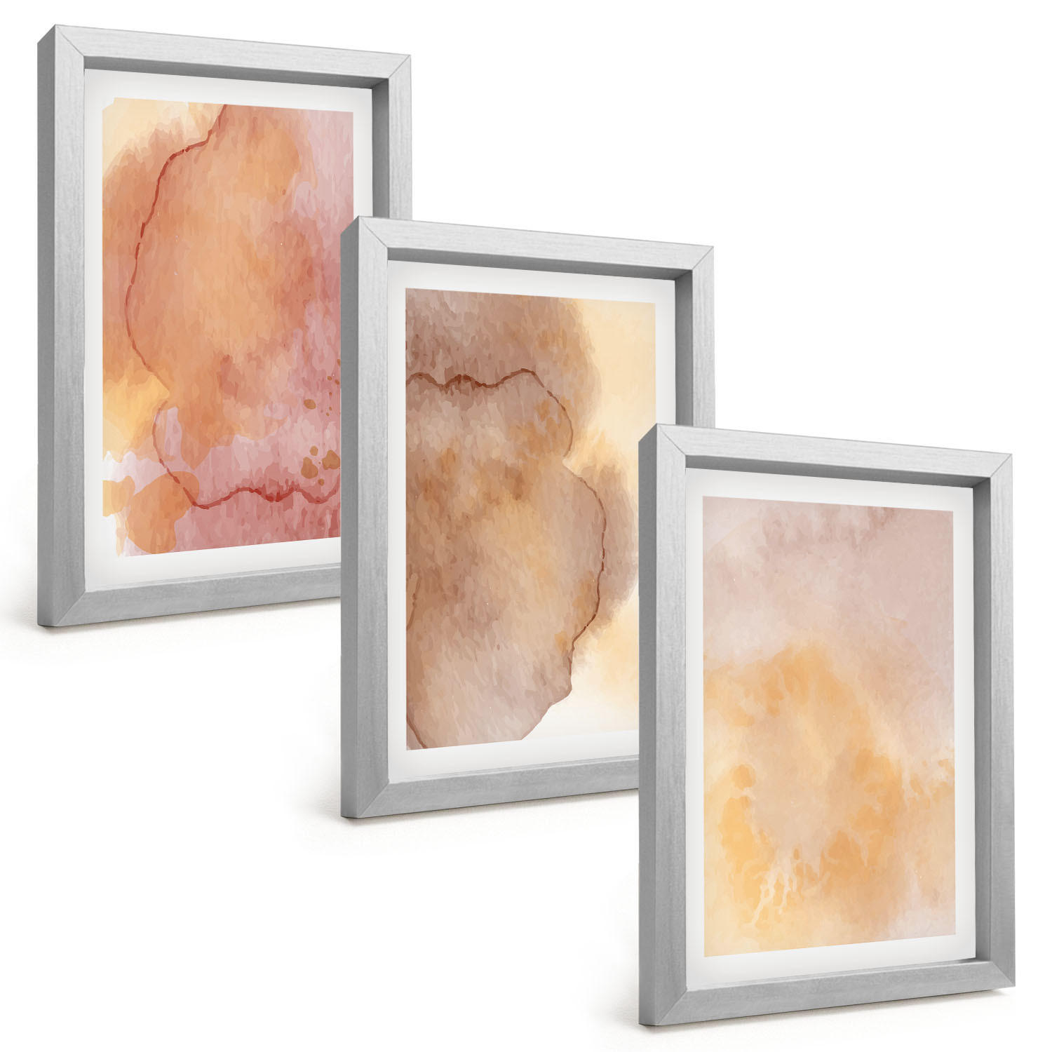 BILDER SET 3er Set - 20x30 cm Silberner Rahmen - Warme, farbenfrohe Aquarelltexturen - Silberfarben, Kunststoff (20/30cm) - TULUP