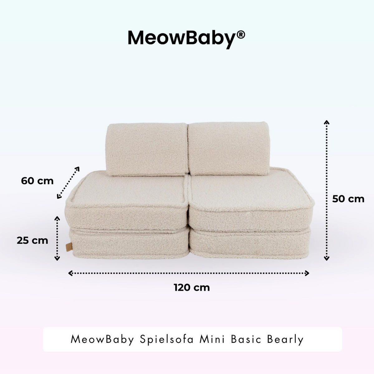 KINDERSOFA Pocket Basic modular 4-tlg. aus Teddystoff in Creme - Creme, Textil (120/25/60cm) - MeowBaby