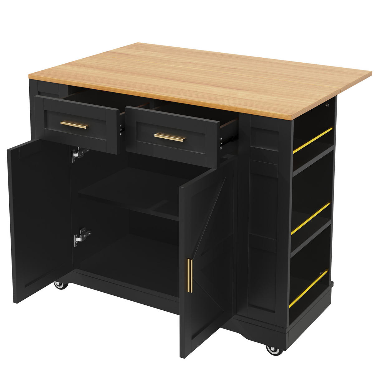 KÜCHENINSEL 120/40/90 cm schwarz aus MDF mit Klappplatte - Schwarz, Holzwerkstoff (120/90/40cm) - OKWISH