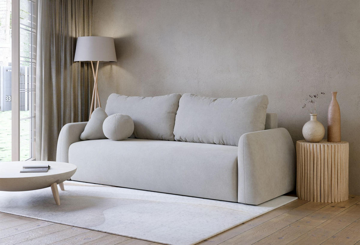3-SITZER SOFA Nubelle Hellgrau Chenille-Bezug, wasserabweisend - Hellgrau/Schwarz, Kunststoff/Textil (244/85/93cm) - Selsey