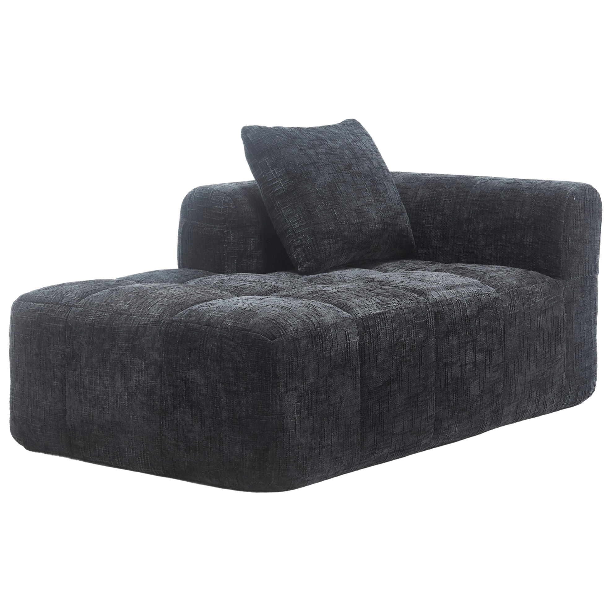 Redom LENOŠKA 158/90/60 cm s bočními kapsami, polštářem a měkkým chenille potahem, Černá