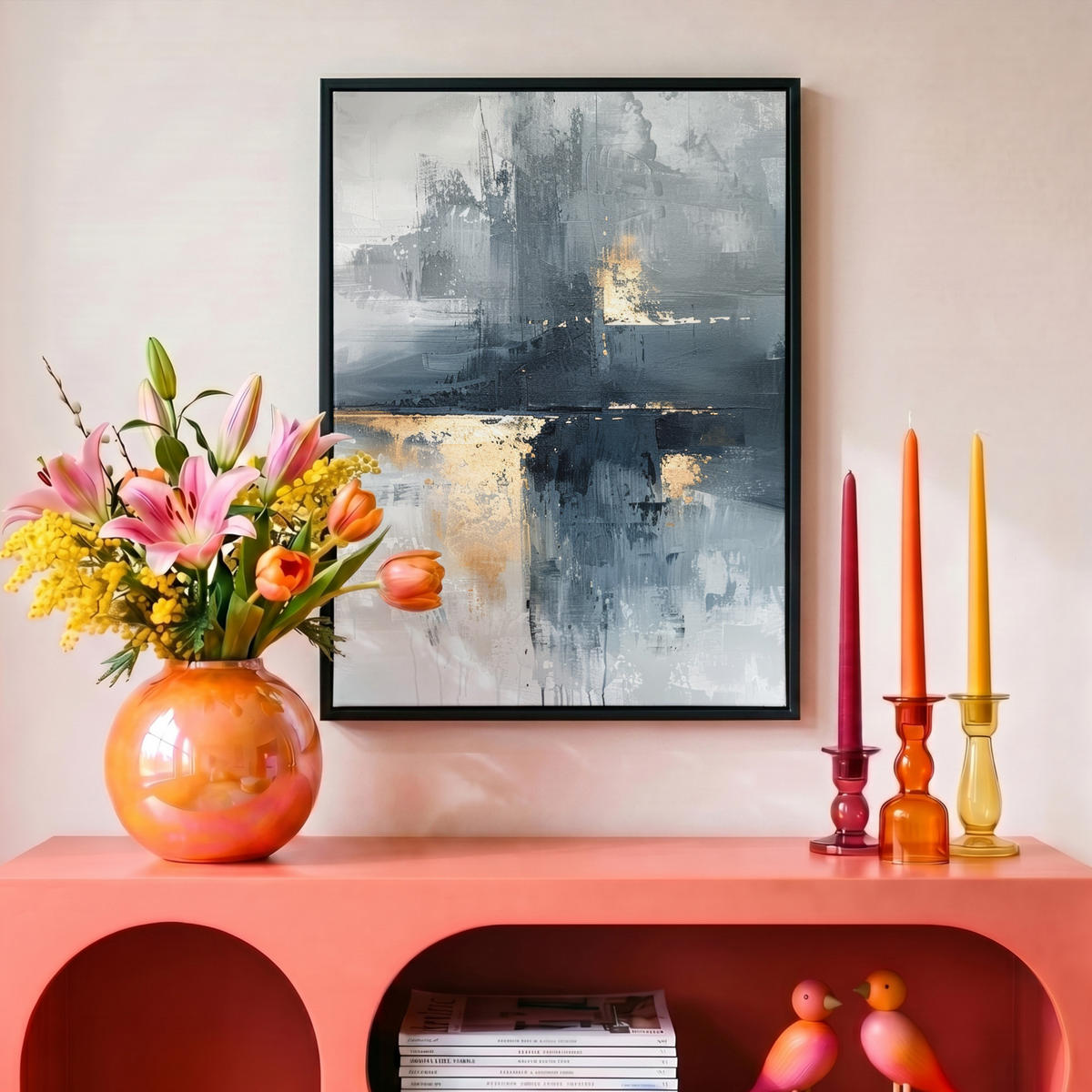 LEINWAND Bilder mit Rahmen - Kunst - Grau - Gold - Abstrakt - 30x40 - Dunkelgrau, Textil (30/40cm) - MuchoWow