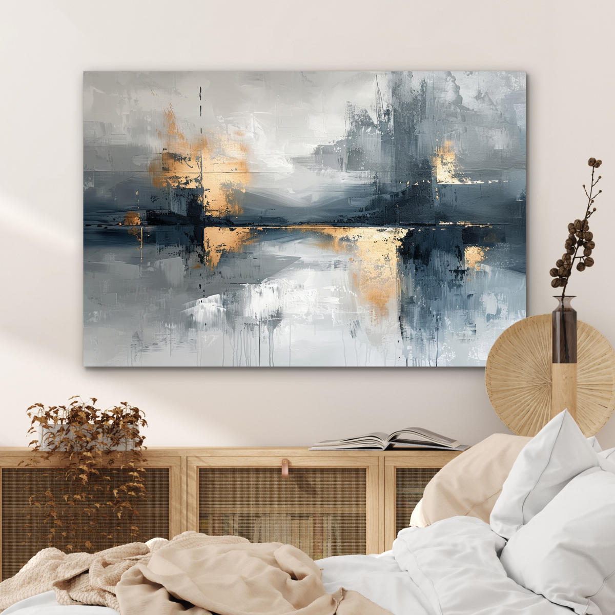 METALLBILD Kunst - Grau - Gold - Abstrakt 120x80 cm - Dunkelgrau, Metall (120/80cm) - MuchoWow