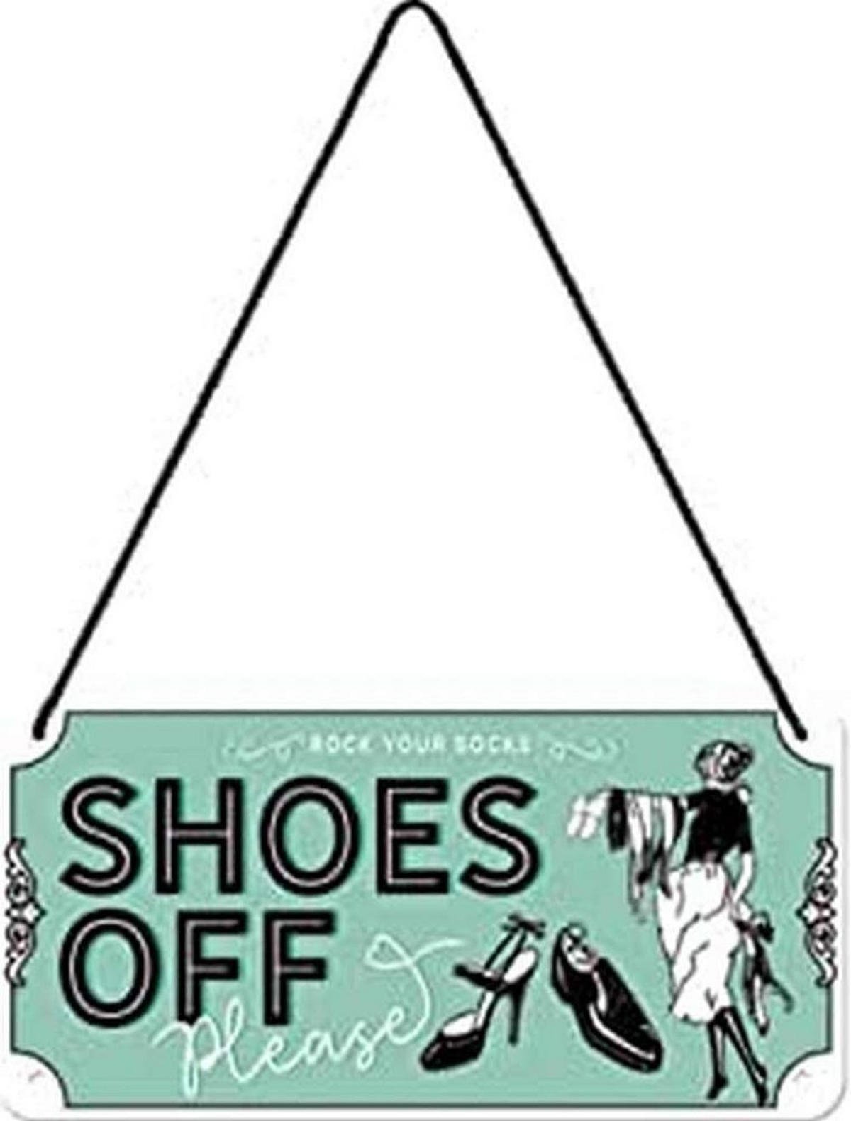 HÄNGESCHILD 10/20 cm Achtung Shoes Off - Multicolor, Metall (20/10/0.2cm) - Nostalgic-Art
