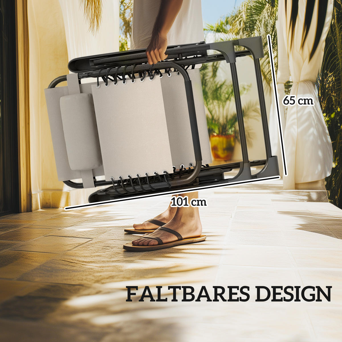 GARTENSTUHL-SET 3 TLG. mit Tisch Beige 90/56/110 cm - Beige, Metall (65/110/90cm) - Outsunny