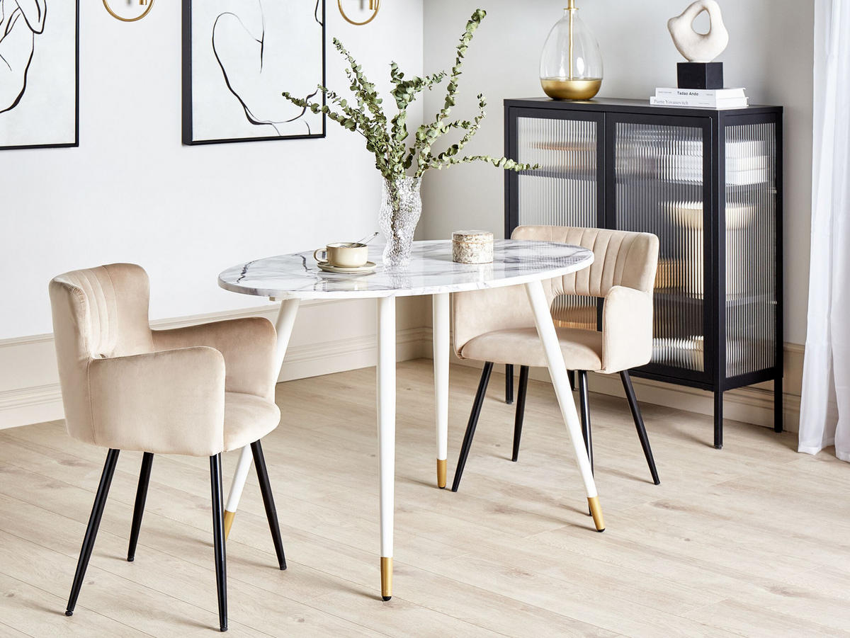 ESSTISCH 120/70/75 cm Marmor Oval Gutiere - Weiß, Holzwerkstoff (120/70/75cm) - Beliani