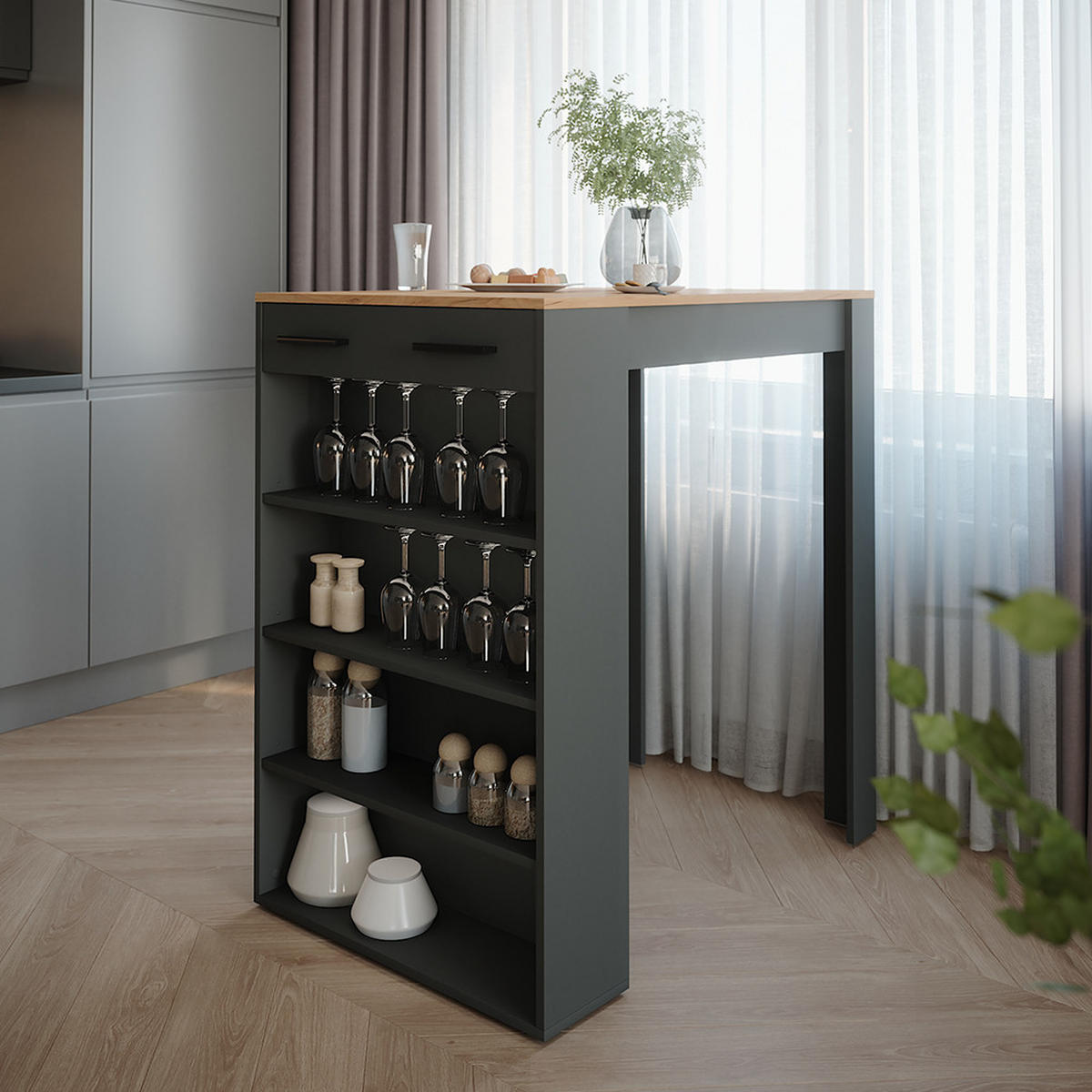 BAROVÝ STŮL Repose Zlatý dub power/antracit - medově dubová/antracitová, kompozitní dřevo (100/67/106cm) - Vicco