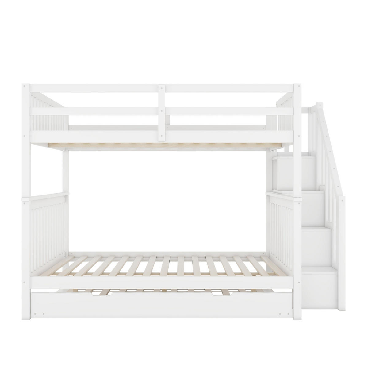 ETAGENBETT 140/200 cm weiß aus Kiefernholz mit Stauraumtreppe - Weiß, Holzwerkstoff (140/200cm) - OKWISH