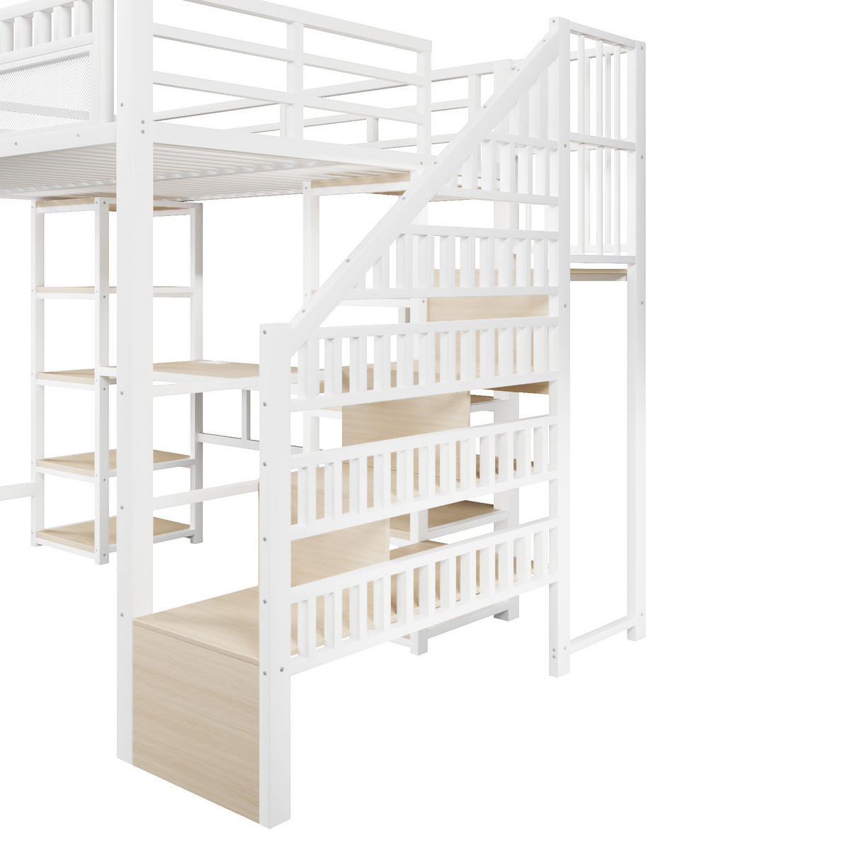 HOCHBETT 140x200cm Weiß Mit Schreibtisch USB & LED - Weiß, Metall - FLIEKS