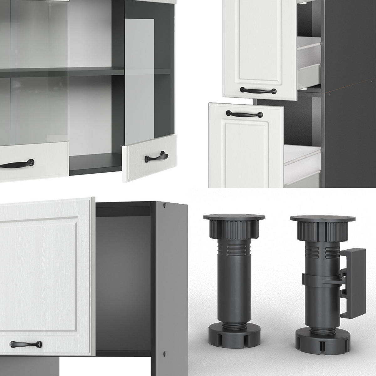 KÜCHENZEILE R-Line Weiß Landhaus/Anthrazit 350 cm mit Hochschrank ohne AP - Anthrazit/Creme, Holzwerkstoff (350/81.6/46cm) - Vicco