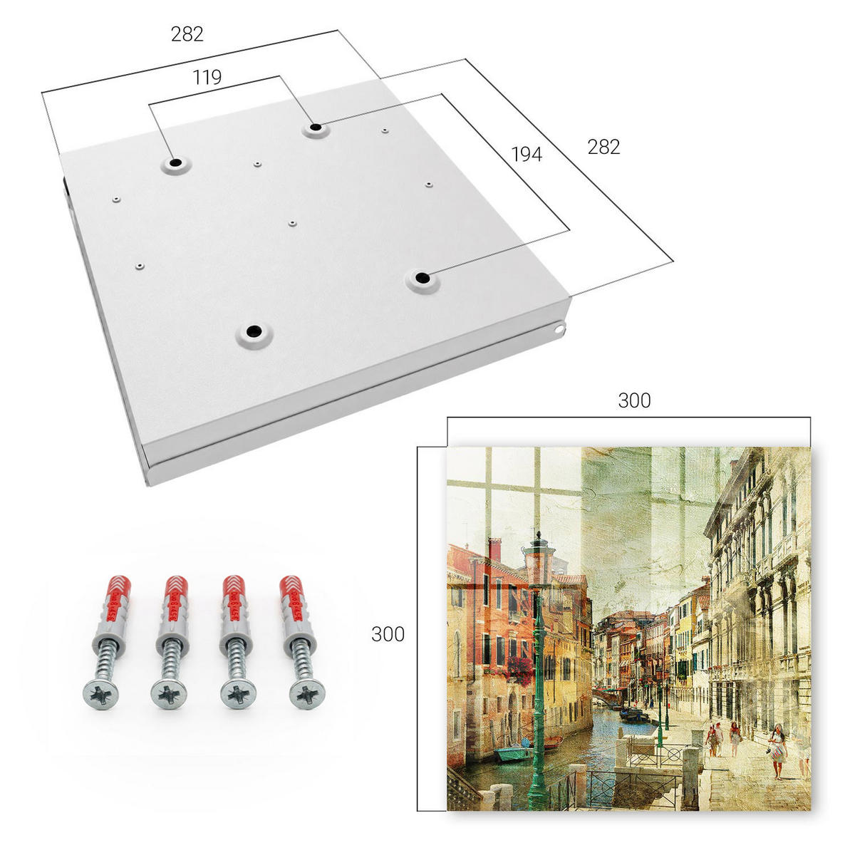 SCHLÜSSELBOX Weiß 30x30 cm – Türöffnung nach rechts - Farbenfrohe Stadt - Beige, Metall (30/30/5cm) - TULUP