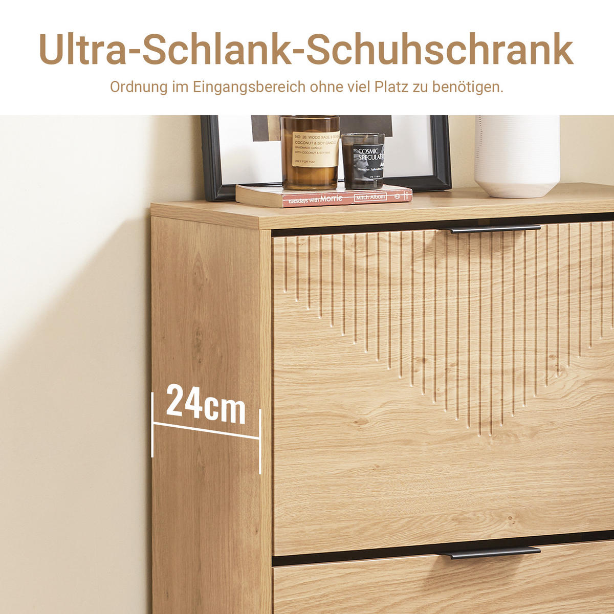 SCHUHSCHRANK Schmal Schuhkipper Natur - Naturfarben, Holzwerkstoff (60/88/24cm) - SoBuy
