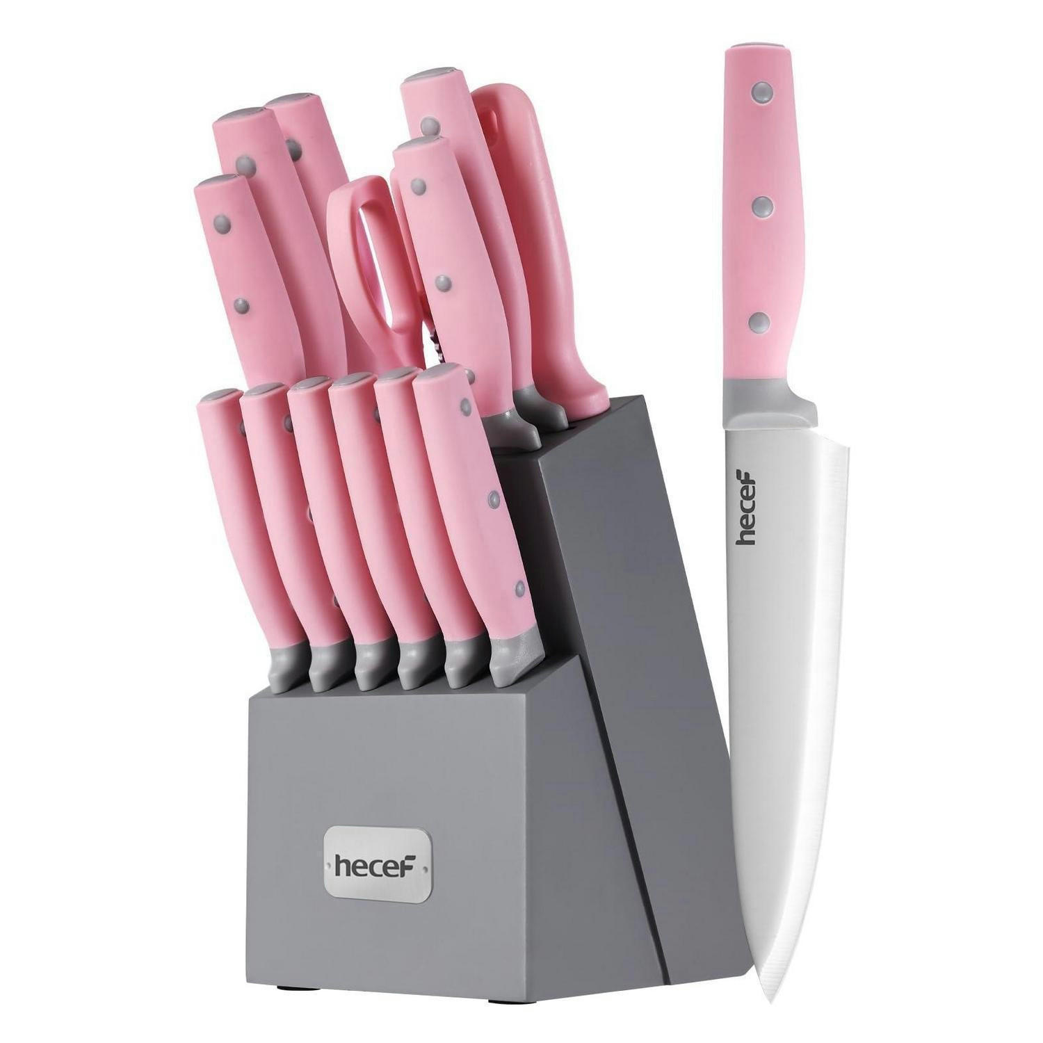 MESSERBLOCK Set 14-teilig Rosa mit Holzblock - Rosa, Holz (21.5/13/35.6cm)