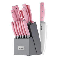 MESSERBLOCK Set 14-teilig Rosa mit Holzblock - Rosa, Holz (21.5/13/35.6cm)