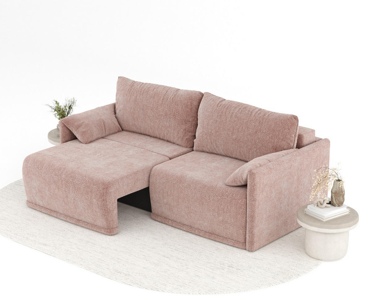 SCHLAFSOFA MIT ECKSOFA-FUNKTION Nappa Rosa Chenille - Schwarz/Rosa, Holz/Holzwerkstoff (215/100/112cm) - Maison de Reve