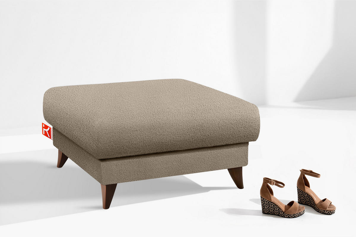 HOCKER GUSTAVO Bouclé, Dunkelbeige - Graubraun/Beige, Holz/Holzwerkstoff (92/49/92cm) - KONSIMO®