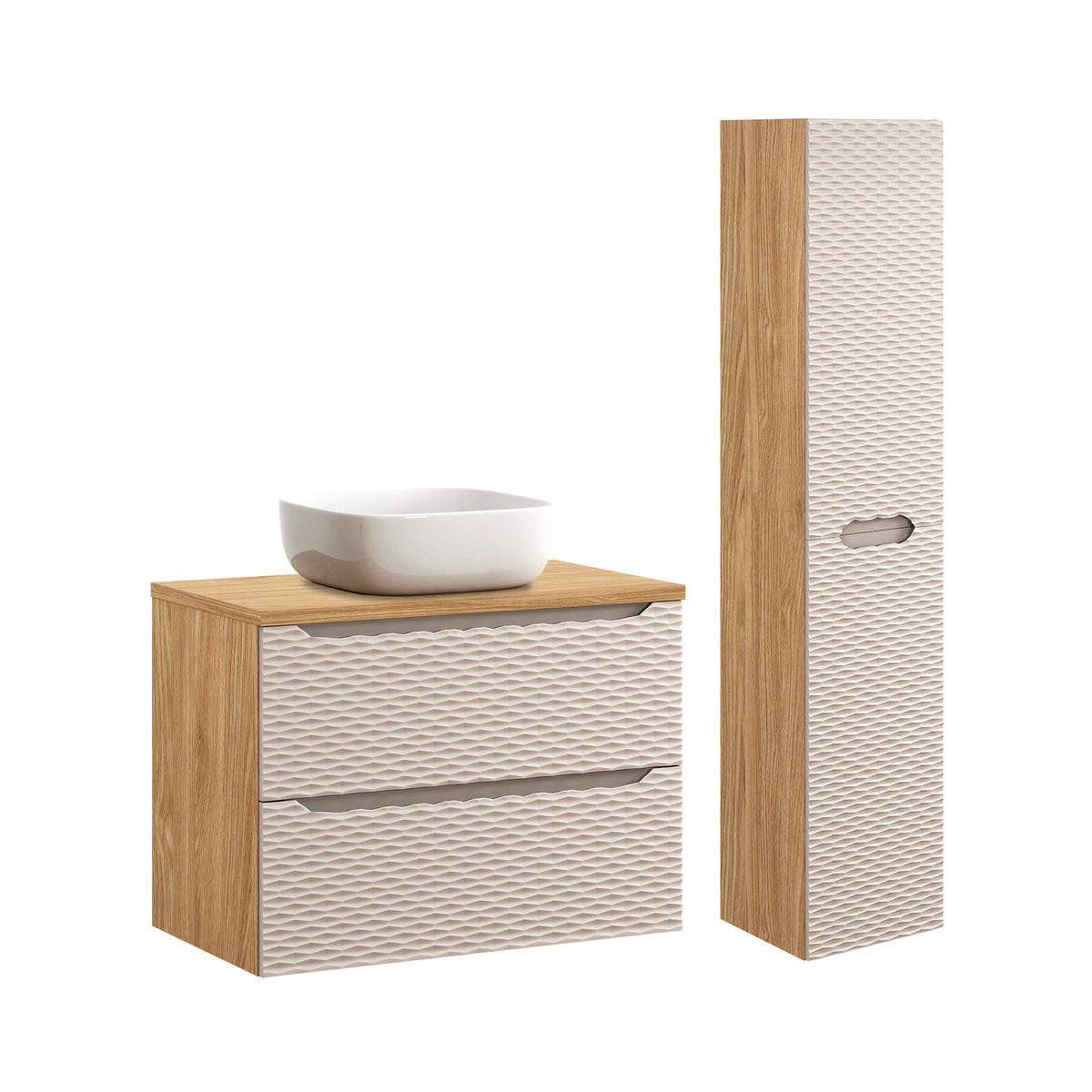 KÚPEĽŇOVÝ NÁBYTOK 80cm Elora 2-dielna súprava Béžová a drevo - hnedá, kompozitné drevo (80/59/46cm) - Petits-meubles