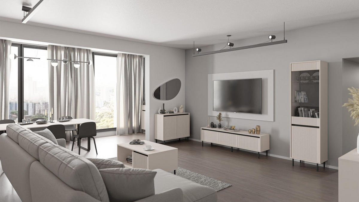 VITRINE Osaka Sandbeige 2-türig 56 cm - Beige/Schwarz, Holzwerkstoff/Metall (55.8/205/40cm) - Selsey