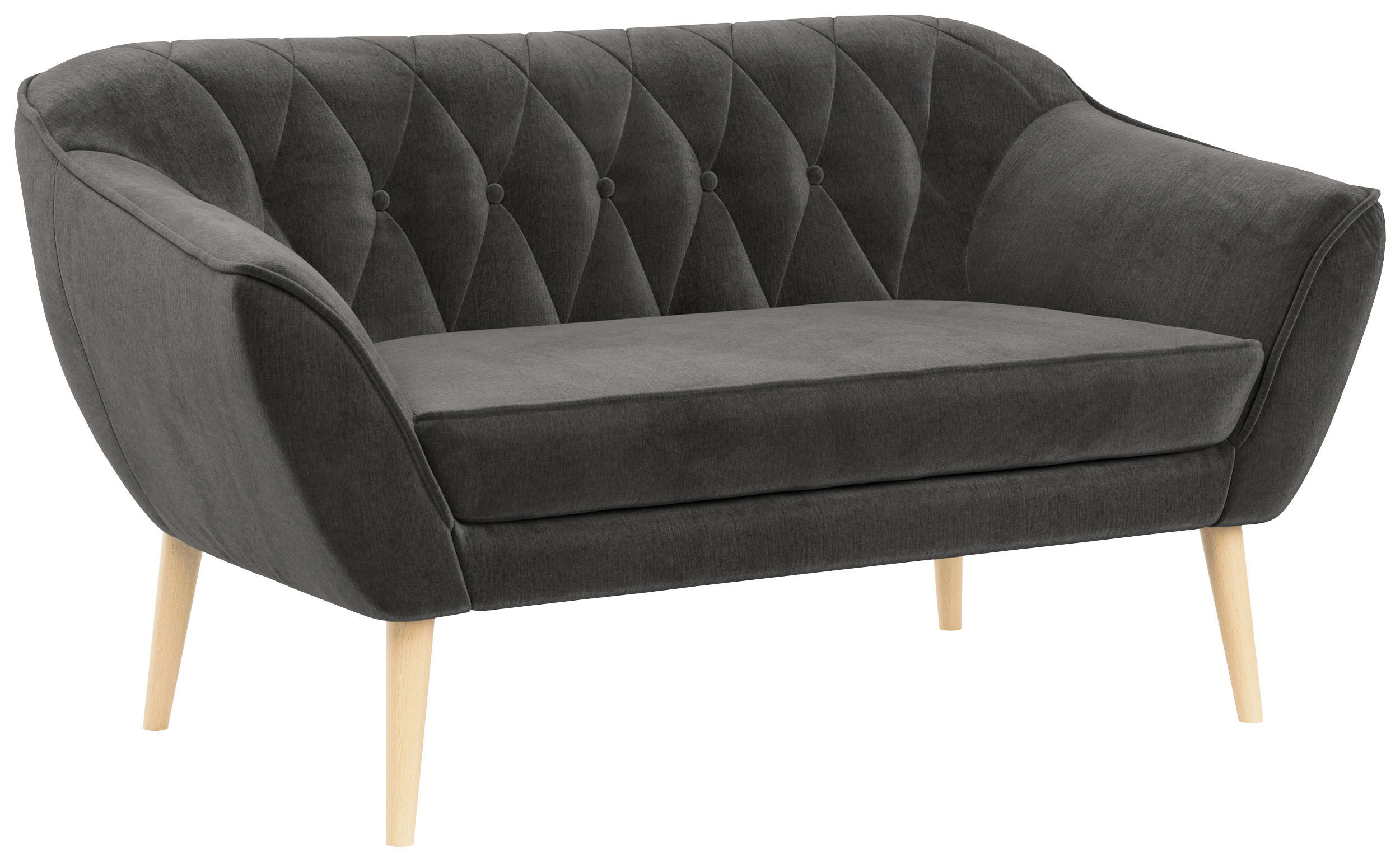 SOFA Pirs 2 Sitzer Velvet Grau - Braun/Grau, Holz/Textil (140/75/74cm) - MKS