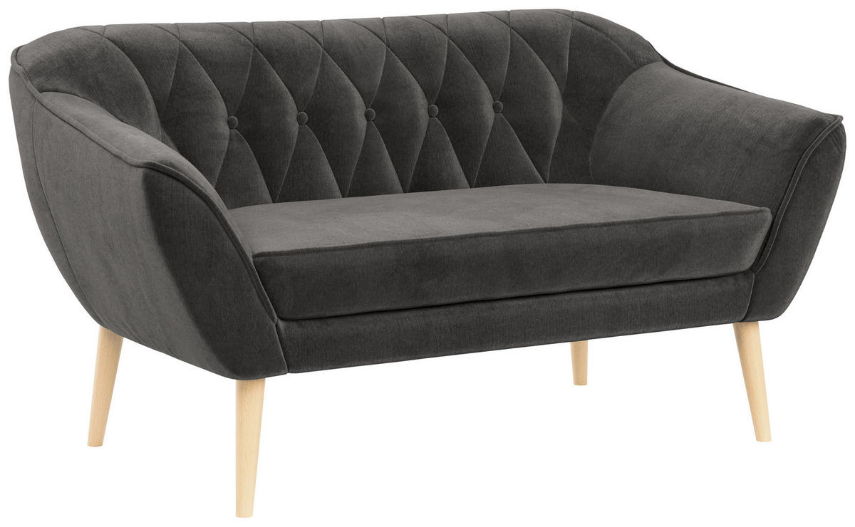 SOFA Pirs 2 Sitzer Velvet Grau - Braun/Grau, Holz/Textil (140/75/74cm) - MKS
