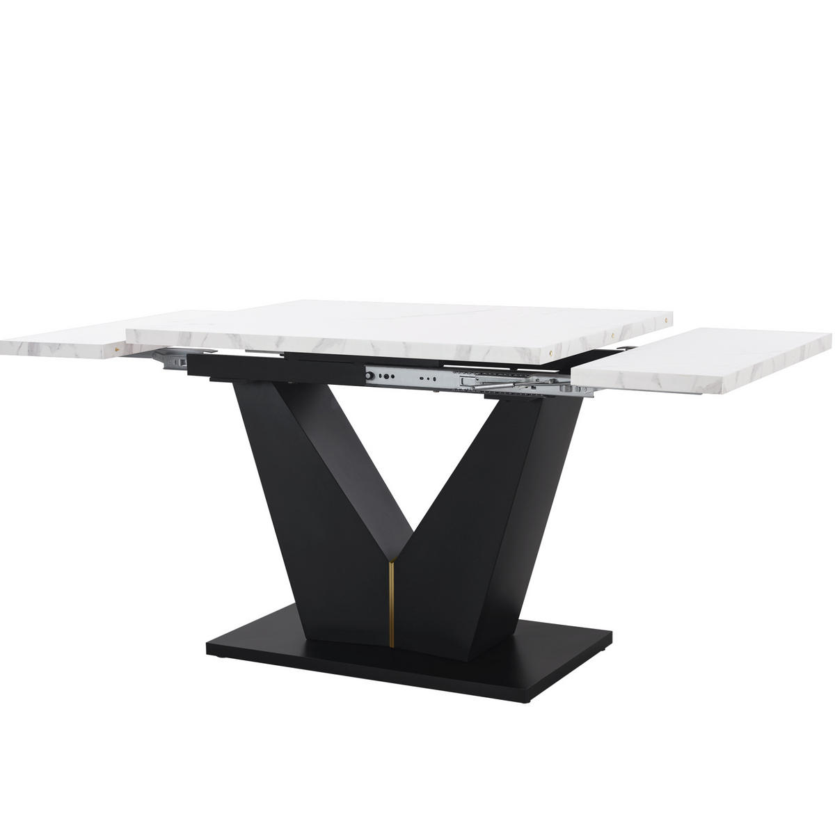 ESSTISCH 99-159/75/75 cm ausziehbar mit Marmordekor und V-förmigen Metallbeinen, Weiß/Schwarz - Weiß, Holzwerkstoff (99/75/75cm) - Redom