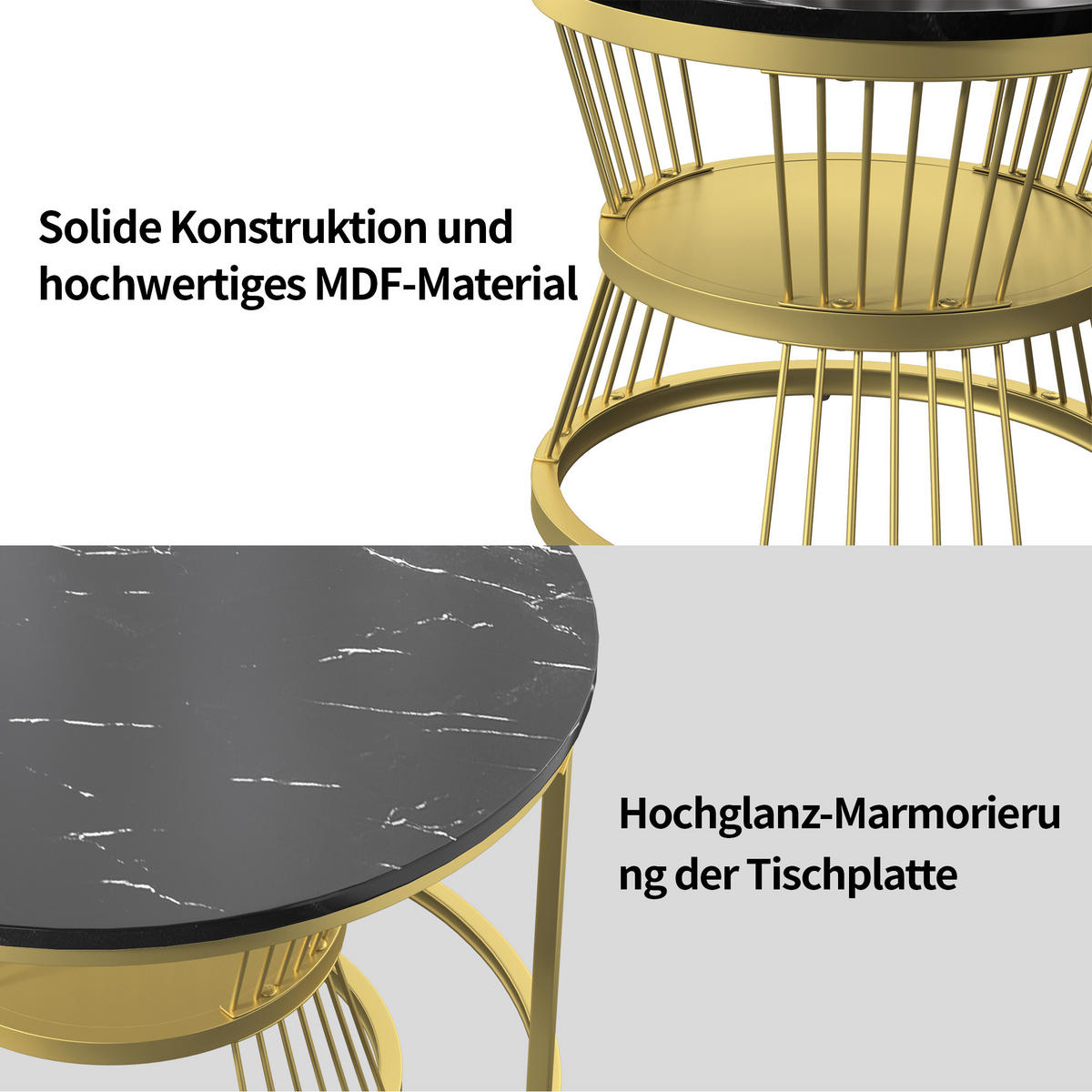 COUCHTISCH rund 2er Set,Beistelltisch Schwarz für Wohnzimmer - Schwarz, Metall (70/70/45cm) - PARAFTA HOME
