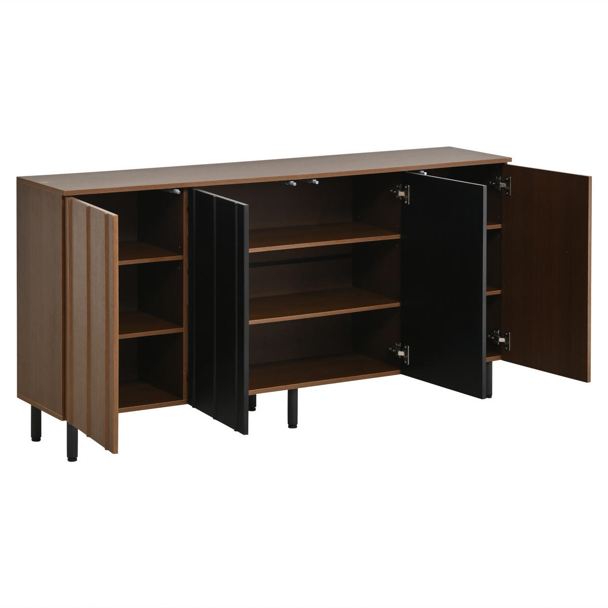 SIDEBOARD mit 4 Schranktüren und verstellbaren Staufächern 160/35/80 cm - Walnussfarben/Schwarz, Holzwerkstoff (160/80/35cm) - EVRYAE