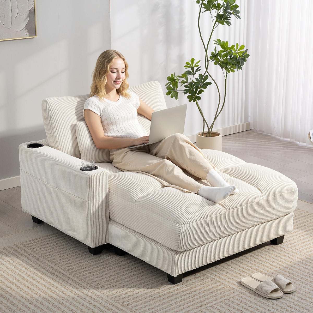SCHLAFSOFA Polyester Mehrschichtenplatte Cremeweiß - Dunkelgrau/Creme, Kunststoff/Textil (114/86/147cm) - HOMCOM