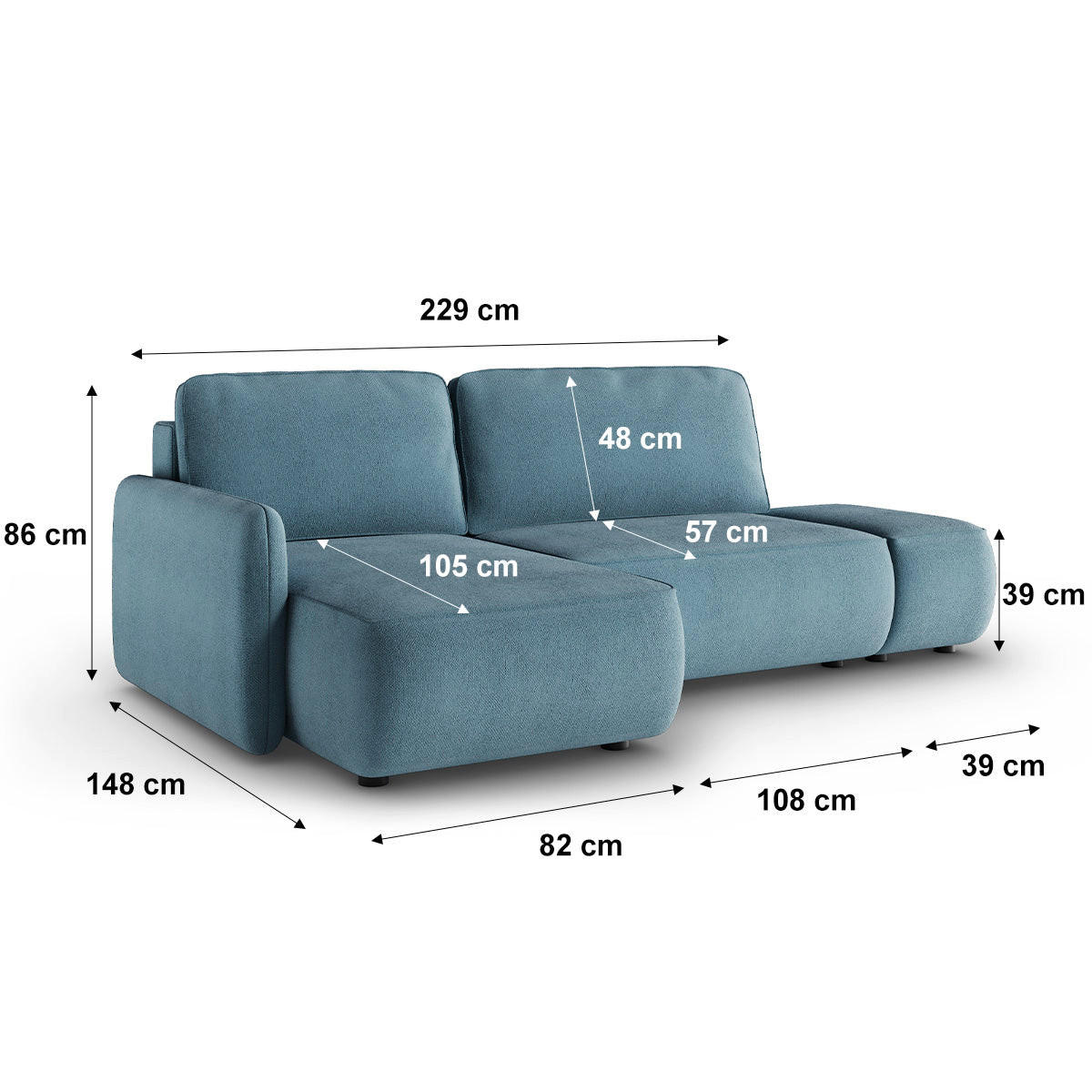 ECKSOFA Alessio 3 Sitzplätze Hellblau - Blau, Holz (229/148cm) - Petits-meubles