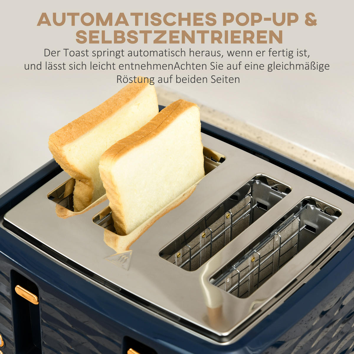 WASSERKOCHER-TOASTER-SET mit 1,7 L Wasserkocher, 4 Scheiben-Toaster, Blau - Blau, Kunststoff (19.5/23.2/24.1cm) - HOMCOM