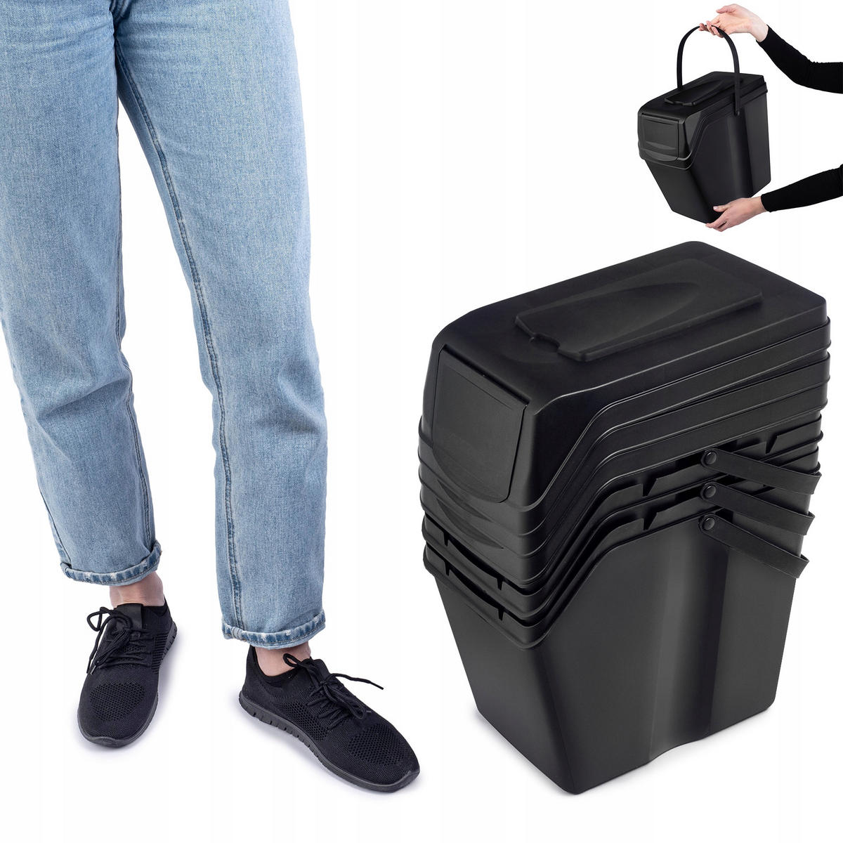 ABFALLBEHÄLTER 3x25 L, Schwarz - Schwarz, Kunststoff (22/38cm) - KADAX