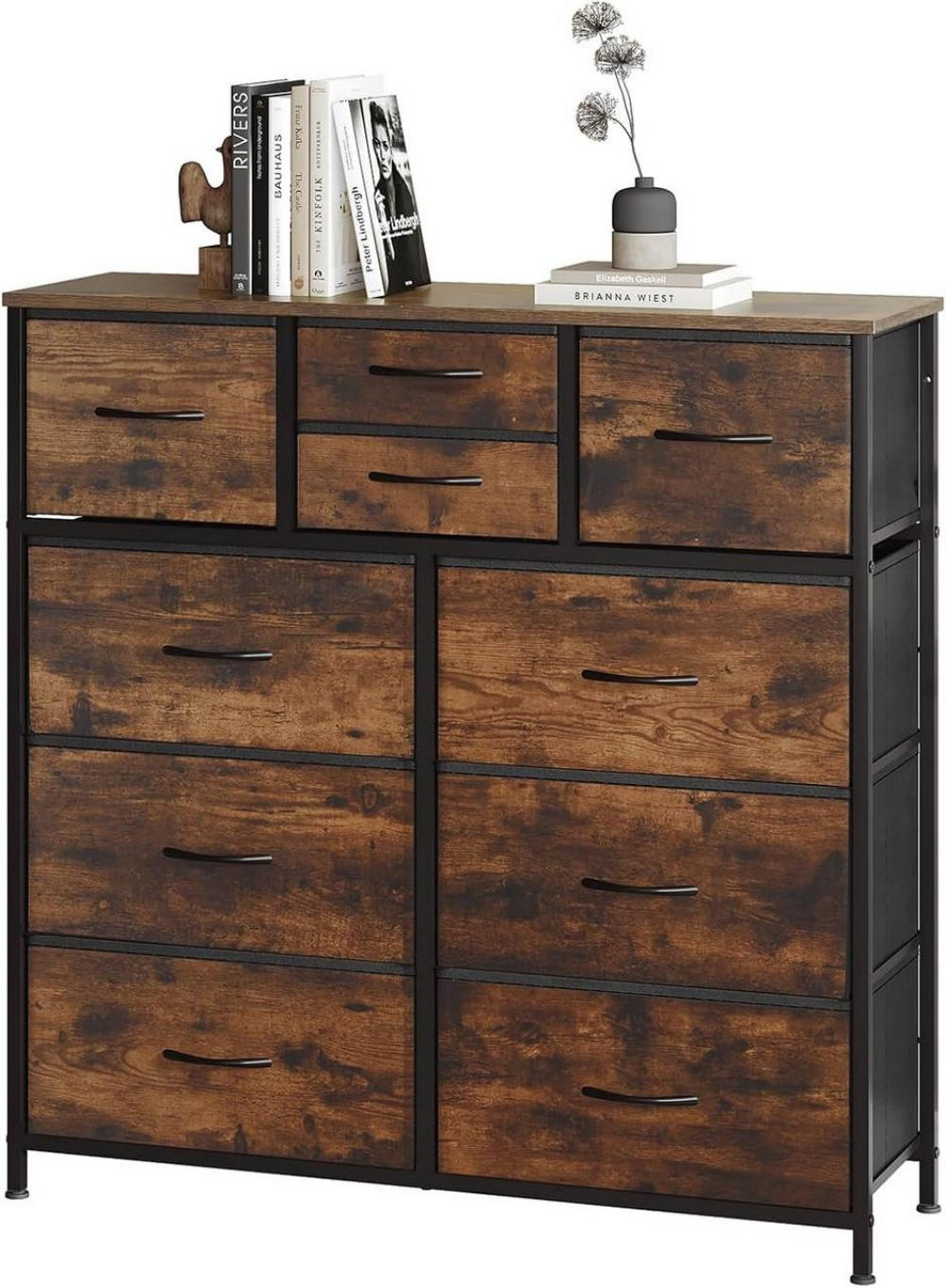 Thumbnail - Woltu Kommode, Dunkelbraun, Holzwerkstoff, Metall, Textil, 10 Schubladen, Rechteckig, eckig, 100x100x30 cm, Wohnzimmer, ...