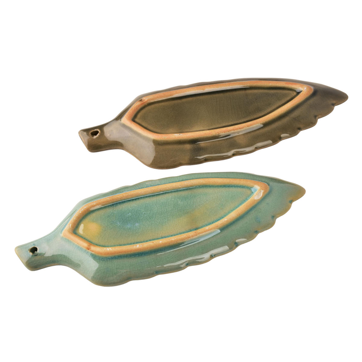 RÄUCHERSTÄBCHENHALTER Blatt 1 Stk. Grau/Türkis 20x8x1,5cm Keramik - Türkis/Grau, Keramik (8/1.5/20cm) - Mondex