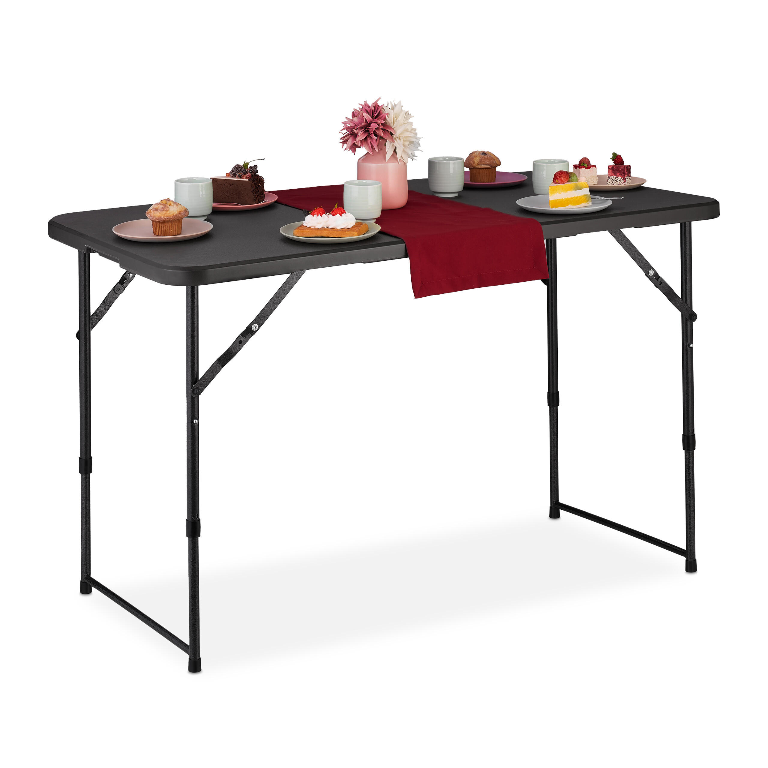 CAMPINGTISCH - Schwarz, Kunststoff/Metall (60/120/53.5cm) - Relaxdays