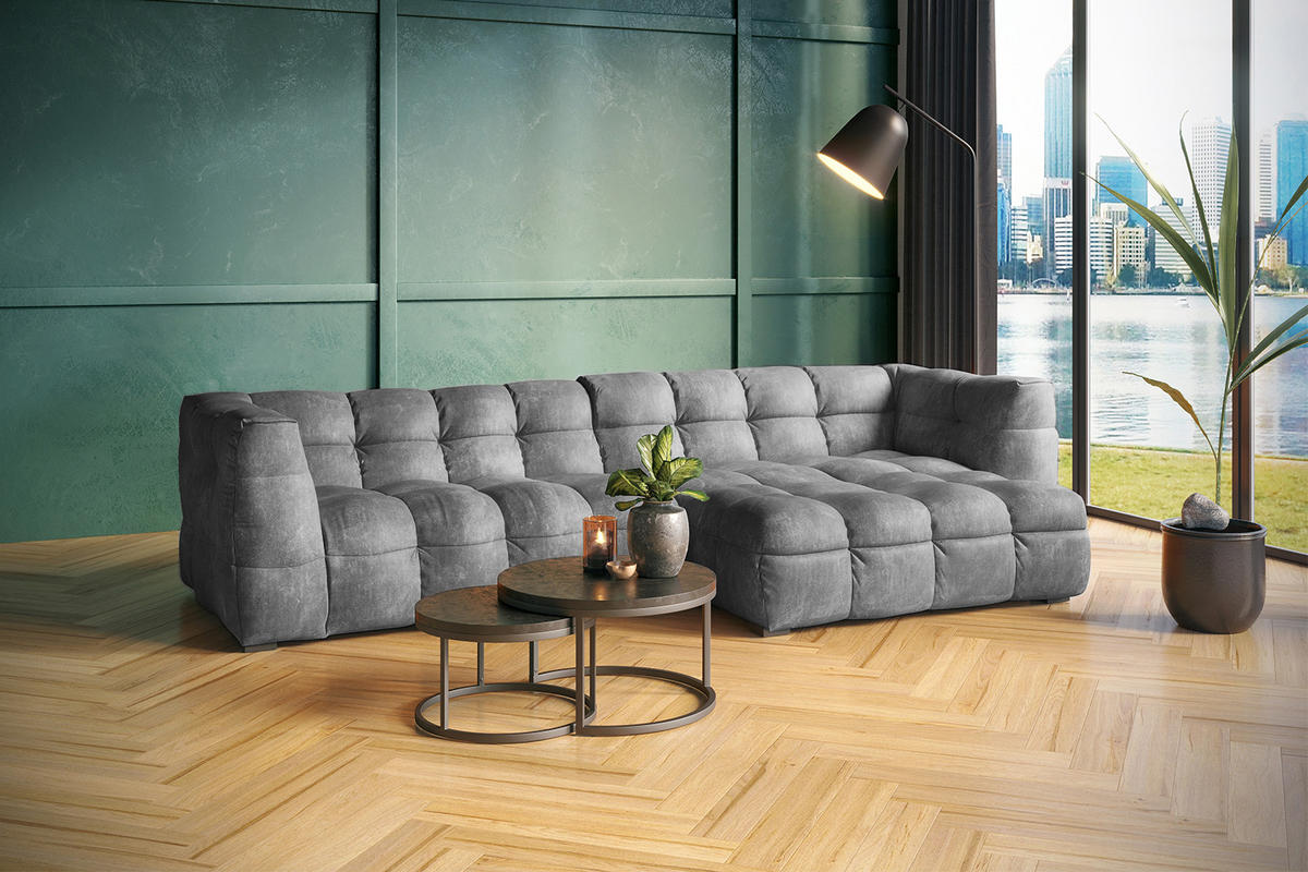 ECKSOFA RIO Hellgrau Velvet - Hellgrau/Schwarz, Textil (319/170cm) - KAWOLA