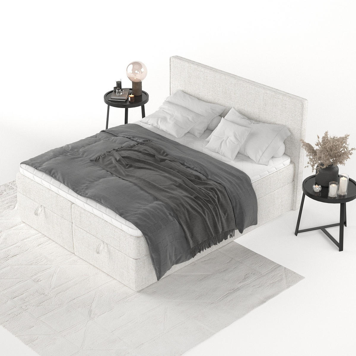 BOXBETT Velma 140/200 cm Creme im Neve Stoff - Creme/Schwarz, Holz/Holzwerkstoff (140/200cm) - AltaBeds