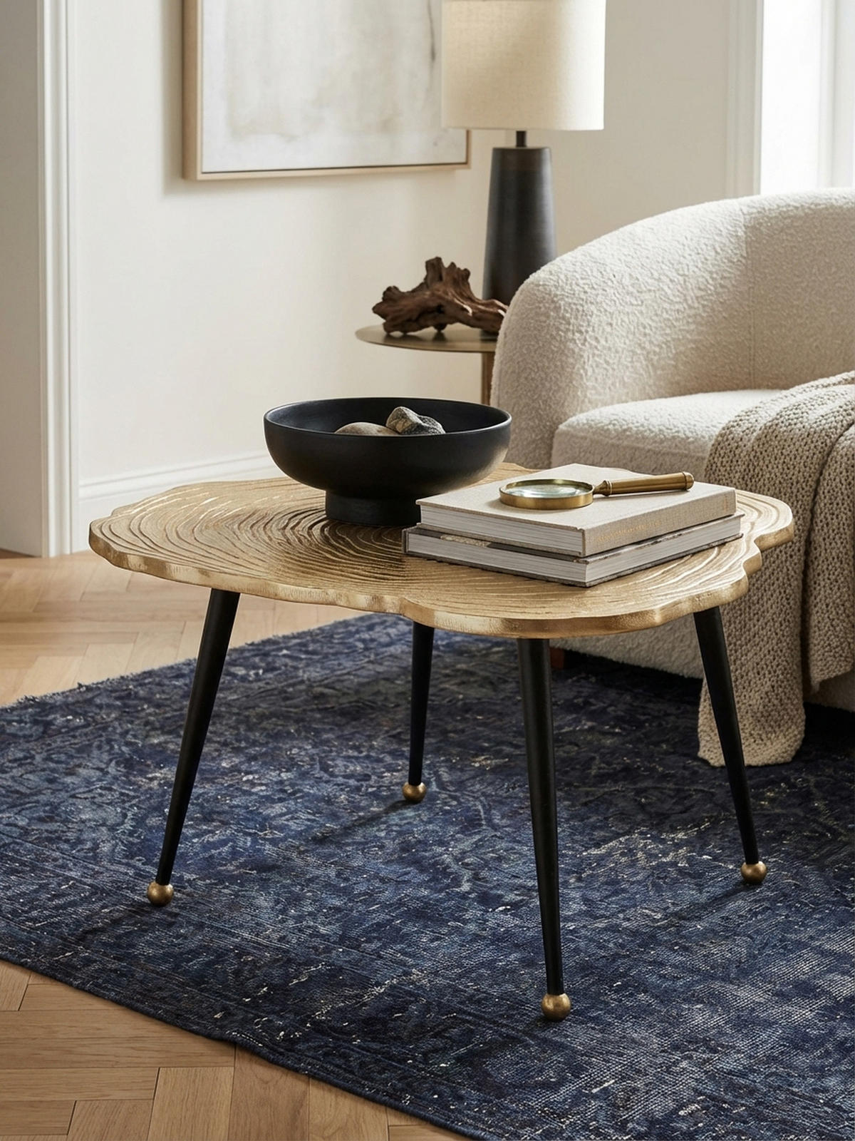 COUCHTISCH Schwarz Gold, Aluminium im Baumscheiben-Look - Goldfarben/Schwarz, Metall (64/64/37cm) - KADIMA DESIGN