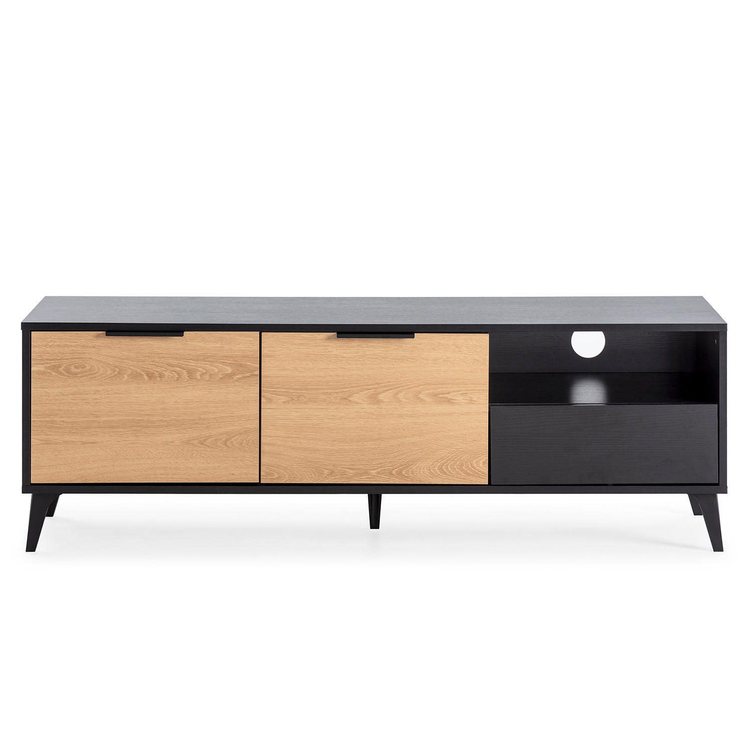 TV-ELEMENT Kalma 2 Türen 1 Schublade - Schwarz, Holzwerkstoff (136/45/40cm) - VS Venta-stock