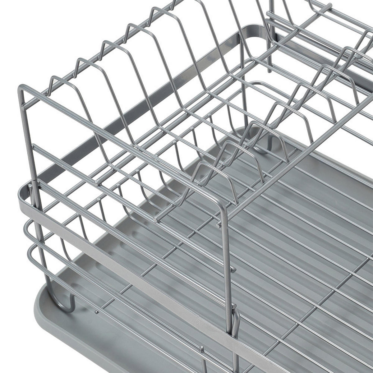 GESCHIRRABTROPFGESTELL Zweistufiges aus Eisen, PP in Silbergrau Schnelleres Trocknen Leicht zu montieren 43 x 32 x 27 cm - Silberfarben, Metall (43/27/32cm) - Livingandhome