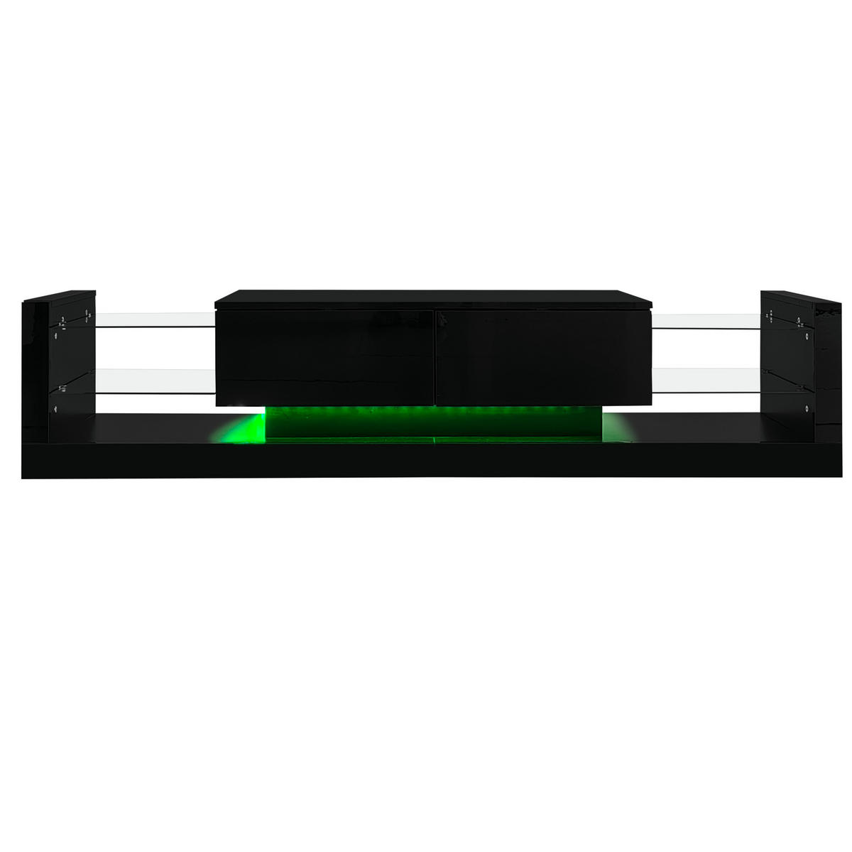 TV-SCHRANK aus Spanplatte 181x38x38 cm Schwarz mit LED-Beleuchtung, Glasfront und 2 Klappfächern - Schwarz, Holzwerkstoff (181/38/38cm) - Modfu