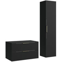 BADMÖBEL-SET Rimini 2 Teile Schwarz Matt - 80 x 46 x 46 cm - Schwarz, Holz (80/46/46cm) - Badplaats